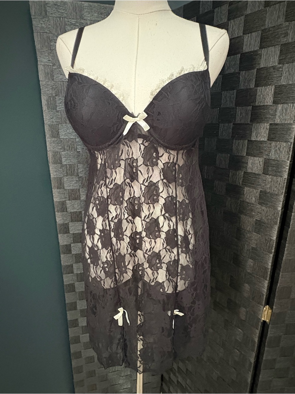 Smart & Sexy Black Lace Coquette Babydoll Lingerie Chemise Slip Dress 36B